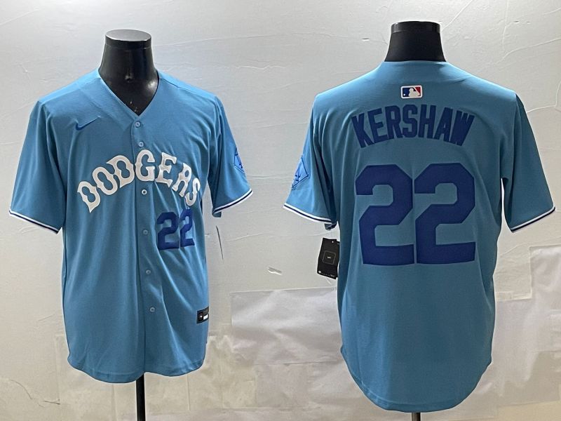 Men Los Angeles Dodgers 22 Kershaw Light Blue Joint Name 2025 Nike MLB Jersey style 23